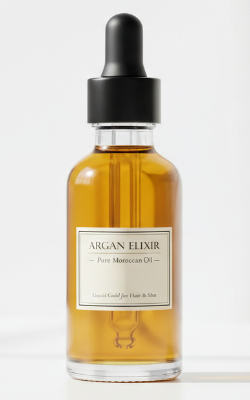 MOROCCAN ARGAN OIL IN CLEAR GLASS BOTTLE WITH DROPER 