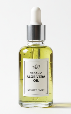 ORGANIC ALOE VERA OIL IN CLEAR GLASS BOTTLE 